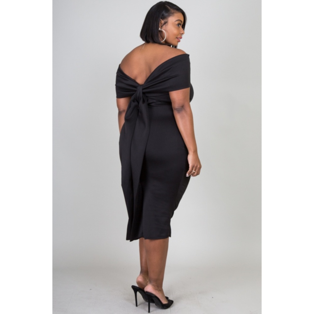 1x-3X PLUS SIZE OFF SHOULDER FOLD OVER BOW DRESS - Picture 3 of 6